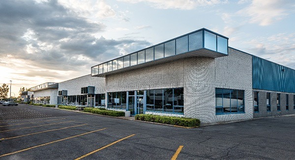 A modern office building during the late afternoon