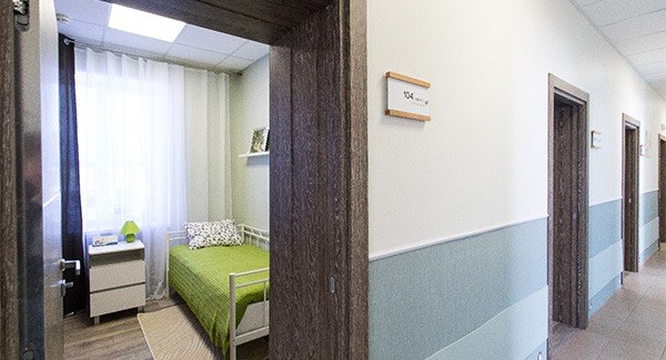 An interior hallway in a nursing home