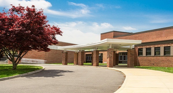 The front exterior of a high school