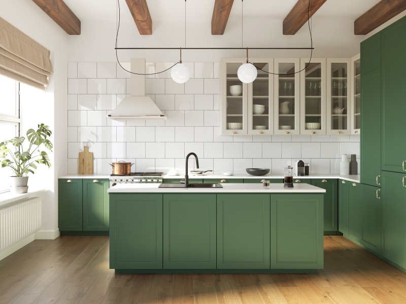 green kitchen cabinets