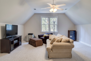 a painted man cave in an attic